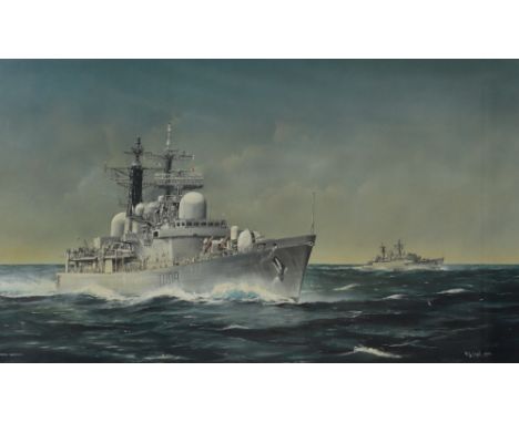 R G Lloyd HMS Cardiff Watercolour Signed and inscribed 40.5 x 71cm