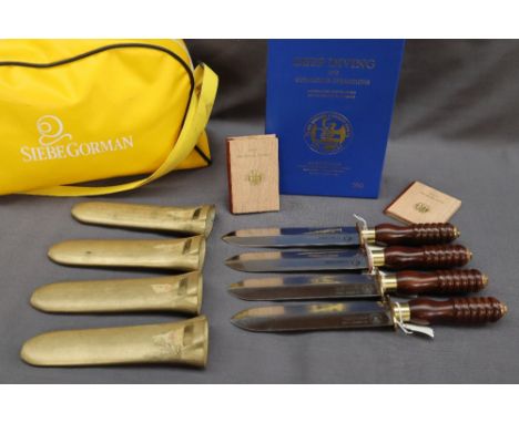 Four Siebe Gorman Limited Edition one hundred & Seventy Fifth Anniversary divers knives, each pair having one with a serrated