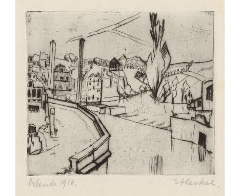   Heckel, Erich: Französische Flusslandschaft ("Ostende")  Französische Flusslandschaft ("Ostende")  Kaltnadel auf festem Vel
