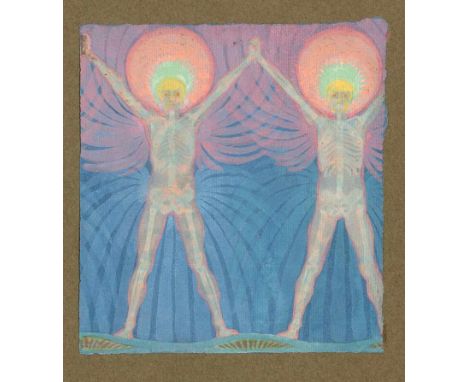   Fidus: Luftträger  "Luftträger"  Gouache auf Bütten, auf braunen Karton montiert. 1914.  17 x 15,5 cm.  Auf dem Karton unte