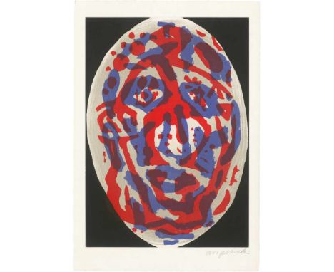   Penck, A. R.: Gesichtsfigur im Oval  Gesichtsfigur im Oval  Farbaquatinta auf Velin.  76 x 49,7 cm (83 x 56,9 cm).  Signier