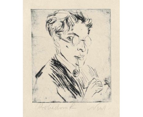   Nesch, Rolf: Selbst im Dreiviertelprofil  Selbst im Dreiviertelprofil  Radierung auf Velin. Wohl 1922.  12,6 x 10,8 cm (27,