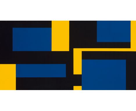   Roeckenschuss, Christian: Ohne Titel (K 285)  Ohne Titel (K 285)  Acryl auf Hartfaserplatte. 1960.   79,9 x 160 cm.  Verso 