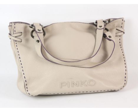 PINKO stone coloured soft leather tote handbag with silver chrome hardware (Approx. 43cm x 30cm x 14cm) and original dust bag