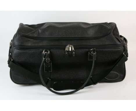 MULBERRY A black Scotchgrain leather Albany Duffle bag on wheels with retractable pull-along handle. Canvas leather and trim 