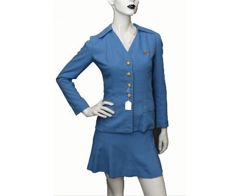 ADDENDUM DESCRIPTION * PAN AM 747 Superjet Blue air stewardess uniform belonging to Hannalore Nagel c1970. designed by Evan P