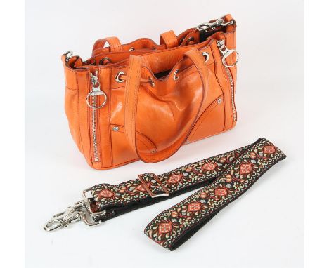 MULBERRY "Poppy" orange calf-skin leather handbag with silver coloured hardware, dust bag and long tapestry strap. (Width 26c