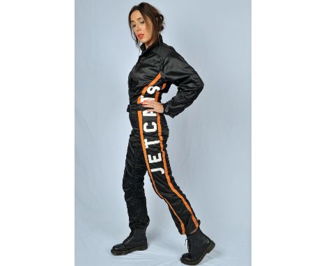 JET SET JETCATS Blue System vintage black all-in-one ladies black ski suit with ID fob and original belt Fits UK10-12 * and a