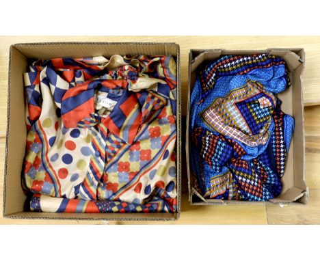 A late 1960's/ early 1970's Jean Veron matching silk skirt and blouse designed in a ‘pop art’ style design and a Frank Usher 