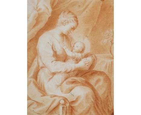 Manner of Francesco Solimena (Italian, 1657-1747), old master sanguine chalk, Madonna and child, collectors stamp lower right