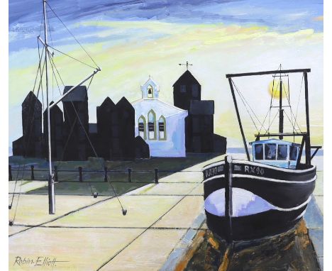 Robin Alexander Elliott (b.1936), oil on canvas, 'Net Houses, Hastings', signed, inscribed verso, 60 x 70cm Born in London in