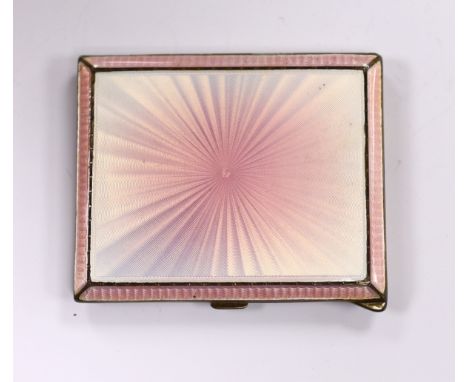 A George VI silver pink guilloche enamel cigarette case, by Albert Carter, Birmingham, 1938, 81mm. Some scratches and pitting