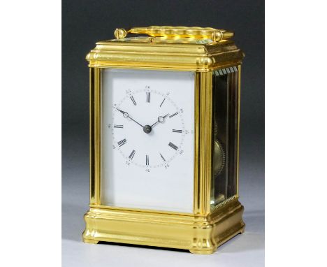 A late 19th Century French carriage clock by Drocourt, No. 7195, the white enamel dial with Roman and Arabic numerals, to the