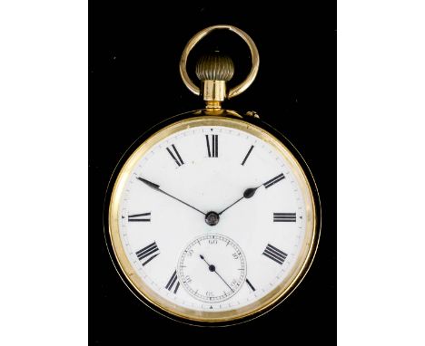 A late Victorian gentleman's 18ct gold cased open faced keyless pocket watch by R. Rubens, Bold Street, Liverpool, No. 96984,