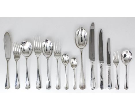 An Elizabeth II silver rat-tail pattern table service for eight place settings, by United Cutlers Ltd, Sheffield 1992 and 199