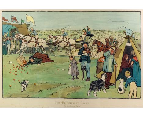 After Cecil Aldin (1870-1935) - Three coloured lithographs - "The Blue Market Races - The Arrival on the Course", "On the Roa
