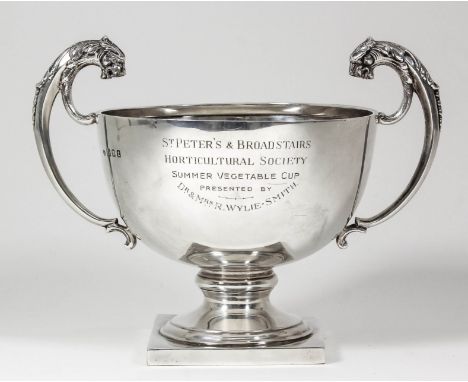A George V silver two-handled prize cup - "St. Peter's and Broadstairs Horticultural Society Summer Vegetable Cup", with plai