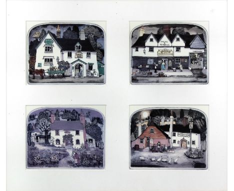 ***Graham Clarke (born 1941) - Eight coloured etchings - Various public houses and dwellings, including - "Mother Hen" and "R
