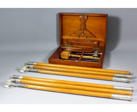 A set of nine late Victorian Masonic Working Tools contained in fitted wooden case by Kenning, Little Britain, London, 13.25i
