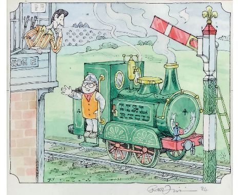 ***Peter Firmin (1928-2018) - Ink and watercolour - Ivor the Engine with Jones the Steam on the footplate talking to Owen the