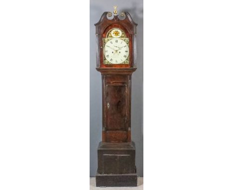 A 19th Century oak longcase clock by H. J. Grible of Huntington, the 12ins arched painted dial with Roman numerals, subsidiar