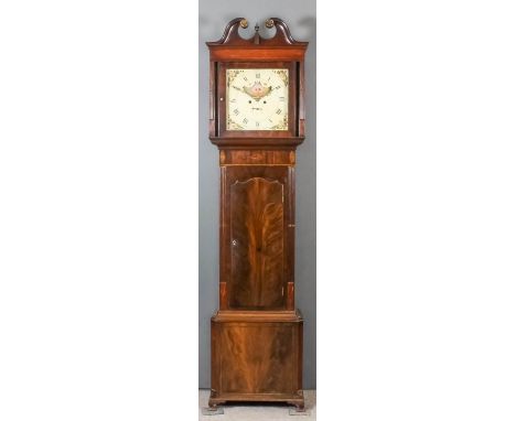 A 19th Century "North County" mahogany longcase clock by W. Crossland of Bolton, the 14ins square painted metal dial with Rom
