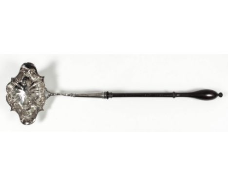 A George III silver punch ladle, the oval double-lipped panelled bowl with turned hardwood handle, 14ins overall, by T. S., p