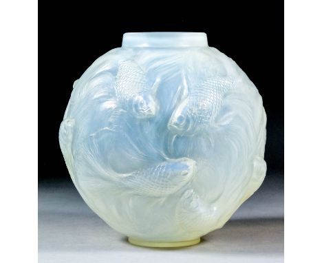 A Lalique moulded and opalescent glass "Formose" vase, 6.75ins high, etched mark "R. Lalique France" and No. 934