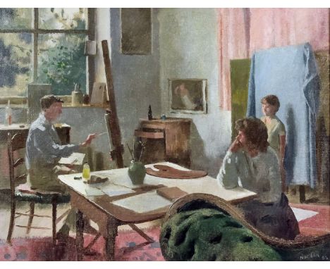 ***Gerald Norden (1912-2000) - Oil painting - "John Ward RA in his studio at Bilting Court" - John Ward at his easel painting