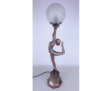 Art Deco style figural table lamp of a dancer, H63cm (This item is PAT tested - 5 day warranty from date of sale)   Condition