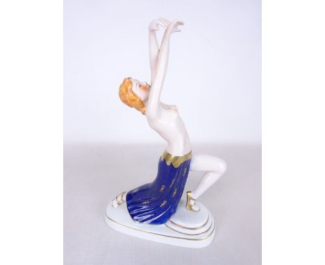 Austrian Art Deco style figurine of semi-nude dancer in the style of dux/ Goldscheider, stamped Wien    Condition Report   Cl