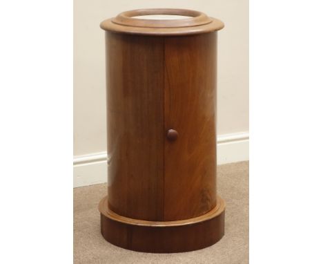 Victorian mahogany cylinder pot cupboard, circular stepped moulded top with inset white marble, plinth base, single shelf to 