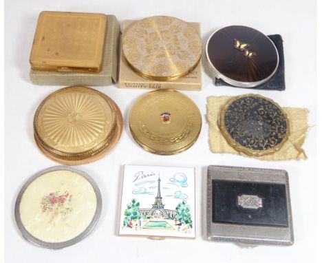 Collection of Vintage powder compacts; Two Stratton, silver plated compact stamped 'Germany', Zenette and other compacts (10)