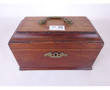 Georgian mahogany tea caddy with brass mounts, L24.5cm x H14.5cm    Condition Report   Click here for further images, conditi