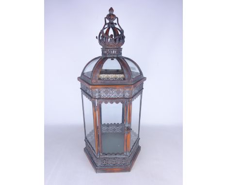Copper effect glass lantern, H62cm   Condition Report   Click here for further images, condition, auction times & delivery co