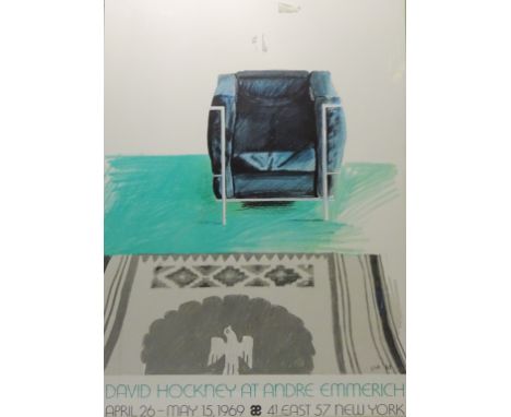 David Hockney at Andre Emmerich, colour Exhibition poster dated 1969 print 91.5cm x 66cm   Condition Report   Click here for 