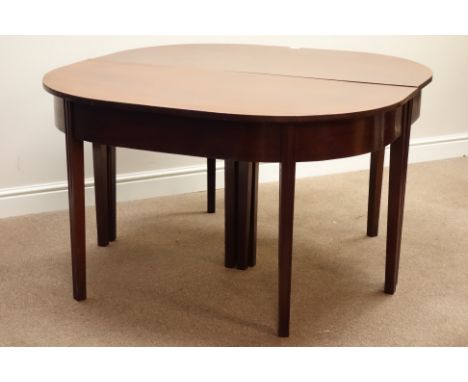 Early 19th century mahogany dining table, two D-ends with double gate leg action base, moulded tapering supports, 137cm x 120
