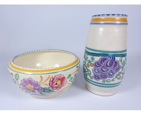 Early Poole pottery Carter Stabler Adams vase, by Mary Brown c1930, H18.5cm and a Poole pottery bowl by Margery Batt (2)   Co