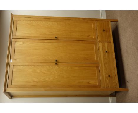Light oak triple combination wardrobe, two drawers, W136cm, H189cm, D61cm   Condition Report   Click here for further images,