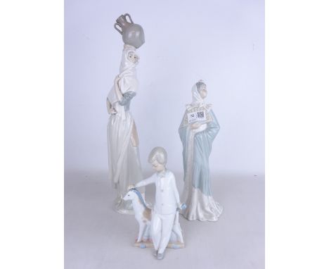 Nao figurine with fan, Nao boy with horse and a similar figure of a 'water carrier' (3)   Condition Report   Click here for f