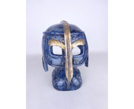 Ceramic Viking Warriors Helmet on stand with symbolic decoration, on matching stand, H29cm     Condition Report   Click here 