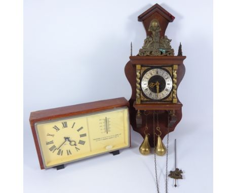 20th century Russian mantel clock with barometer & thermometer, dial signed Masck made in USSR, W26.5cm & a small Dutch style