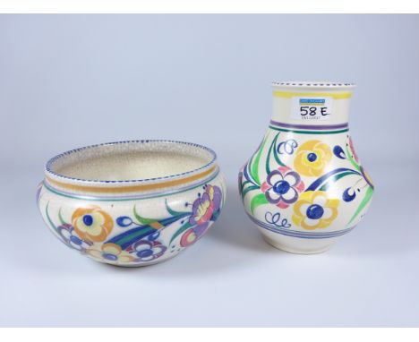 Poole pottery vase by Iris Downton c1960, H18cm and a matching bowl by Phyllis Allen (2)   Condition Report   Click here for 