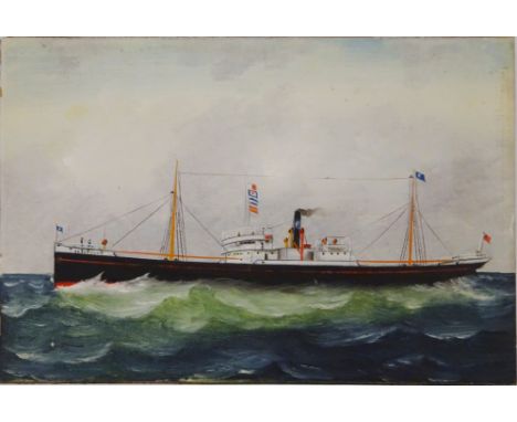 'M B Eavestone' Flying the Flags H, W, J and R - Steam Ships Portrait, early 20th century gouache on board 16cm x 27cm, in or