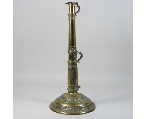 A 19th century Eastern cast brass table cannon, converted to a table lamp, 46cm high