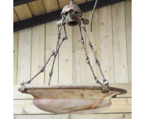 An alabaster and metal light shade, 42cm diameter
