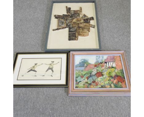 English school, mid 20th century, abstract, ceramic, 91 x 61cm, together with two other pictures (3)