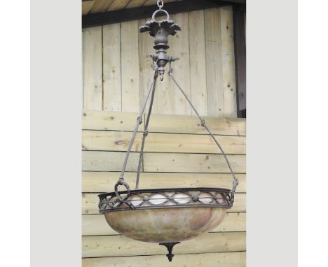 An alabaster and metal ceiling light, 46cm diameter