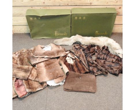 A collection of vintage furs, to include two jackets, contained in two Harrods boxes