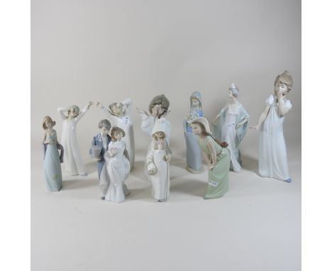 A collection of Lladro and Nao porcelain figures, highest 28cm